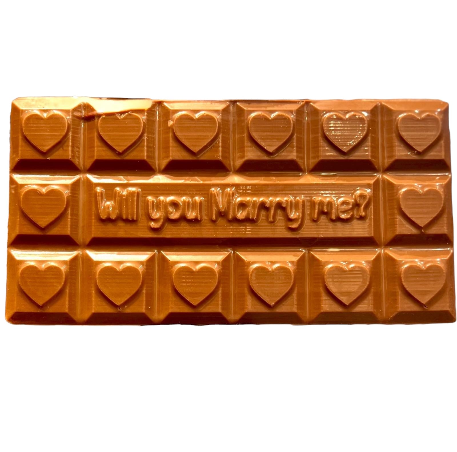 טבלת שוקולד בלגי עם כיתוב WILL YOU MARRY ME